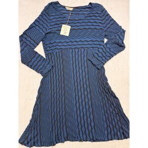 Chalet et Ceci NWT Navy & Black Crinkle Dress Waterfall A Line Lagenlook Sz XL